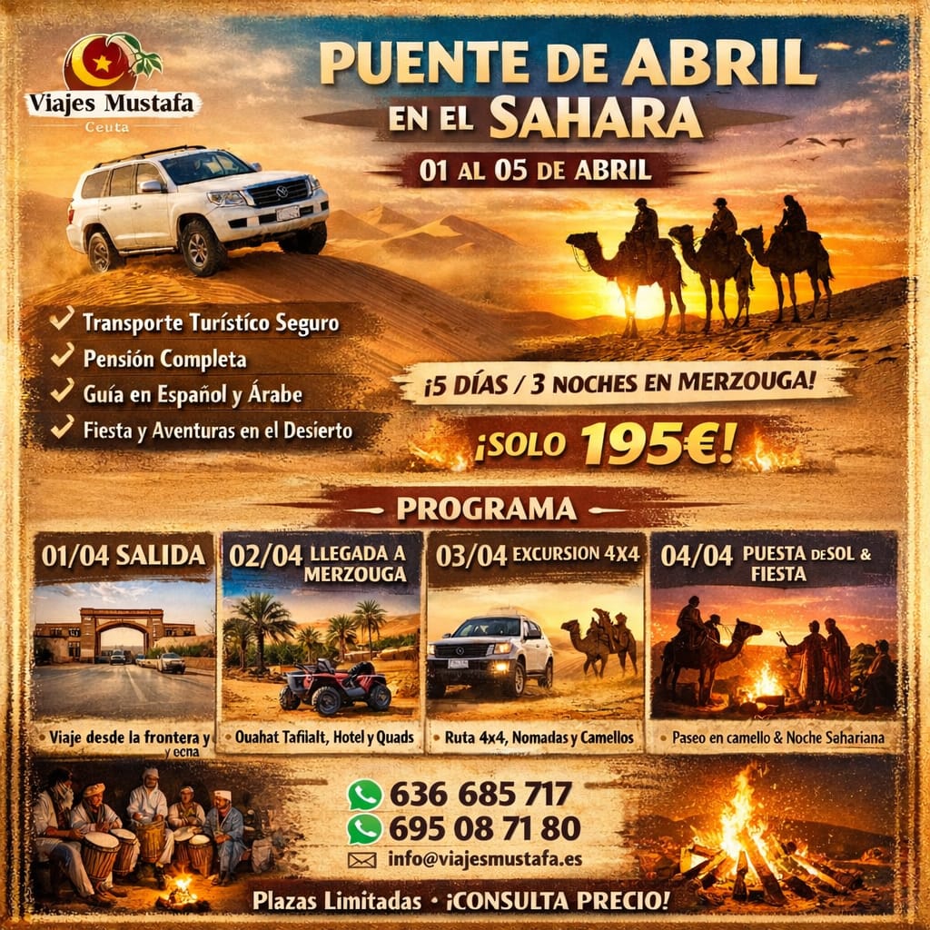 Viaje al Sáhara desde Ceuta con excursión a Merzouga, rutas 4x4, camellos y noche en el desierto